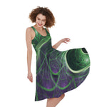Green Fractal Print Women's Sleeveless Dress