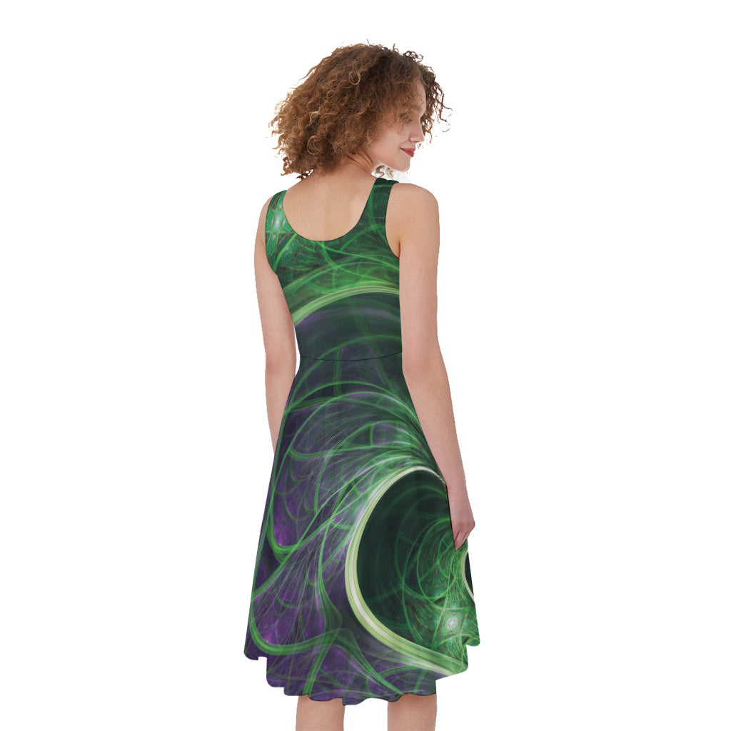 Green Fractal Print Women's Sleeveless Dress