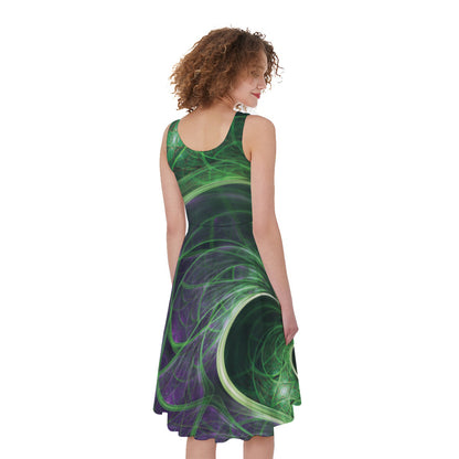 Green Fractal Print Women's Sleeveless Dress