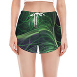Green Fractal Print Women's Split Running Shorts