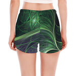 Green Fractal Print Women's Split Running Shorts