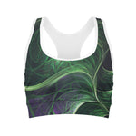 Green Fractal Print Women's Sports Bra