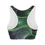 Green Fractal Print Women's Sports Bra