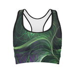 Green Fractal Print Women's Sports Bra