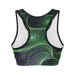 Green Fractal Print Women's Sports Bra