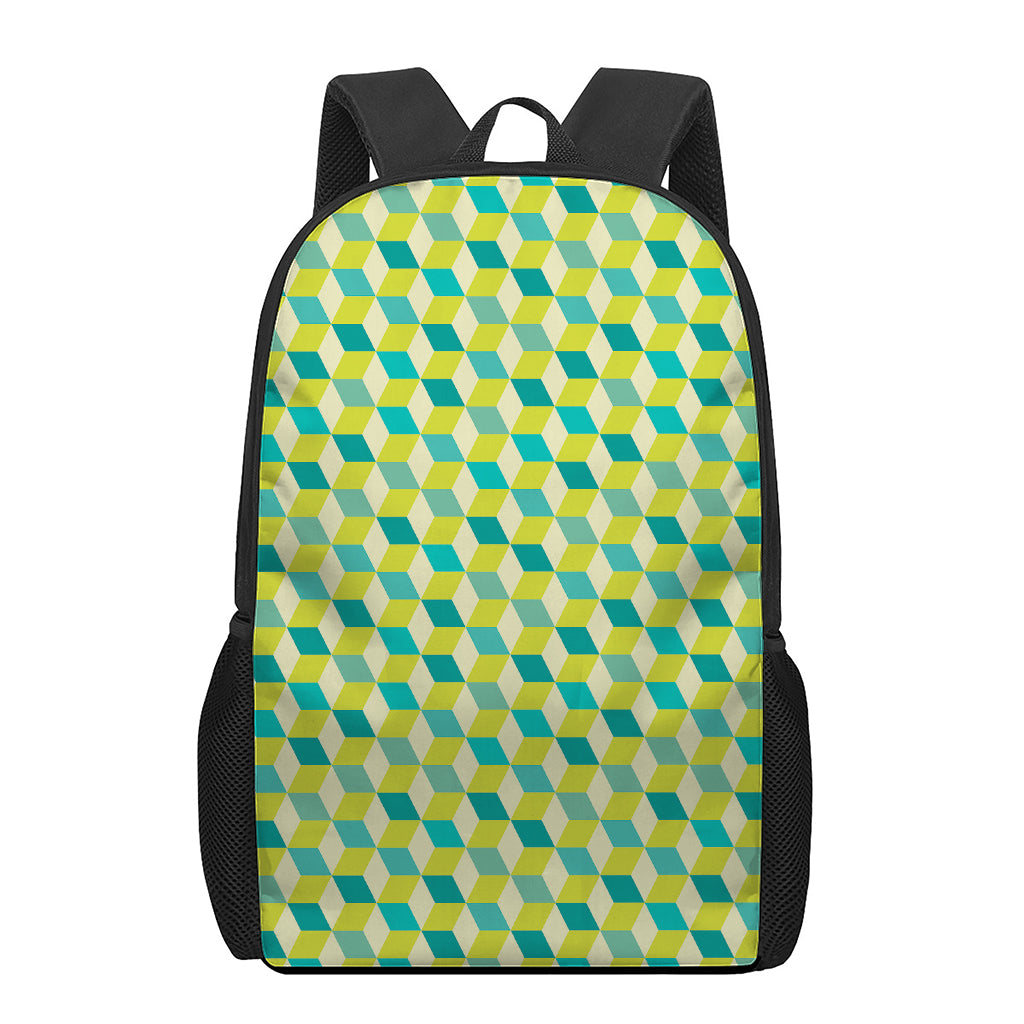 Green Geometric Cube Shape Pattern Print 17 Inch Backpack
