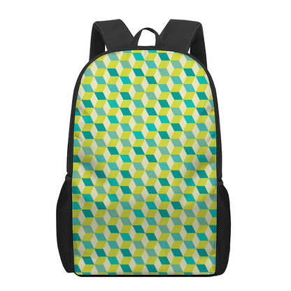 Green Geometric Cube Shape Pattern Print 17 Inch Backpack