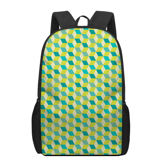 Green Geometric Cube Shape Pattern Print 17 Inch Backpack