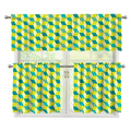 Green Geometric Cube Shape Pattern Print 3 Piece Kitchen Curtains