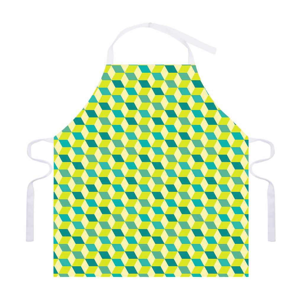 Green Geometric Cube Shape Pattern Print Adjustable Apron