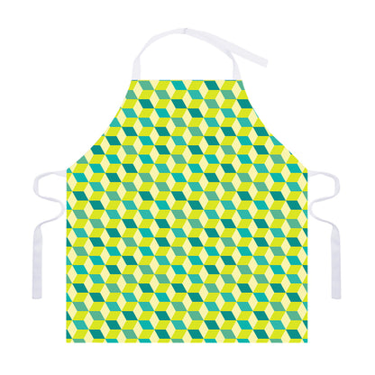 Green Geometric Cube Shape Pattern Print Adjustable Apron