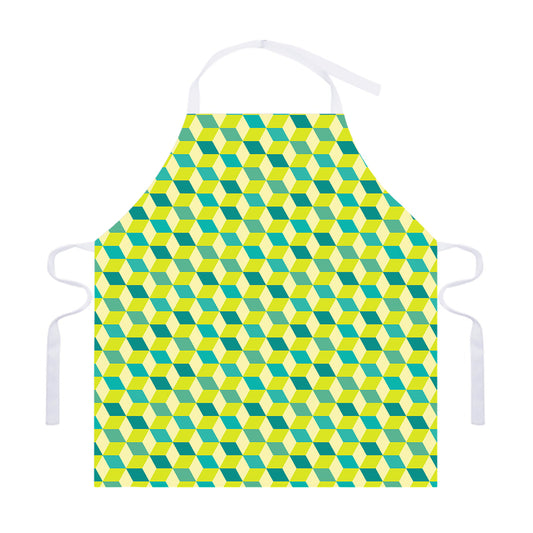 Green Geometric Cube Shape Pattern Print Adjustable Apron