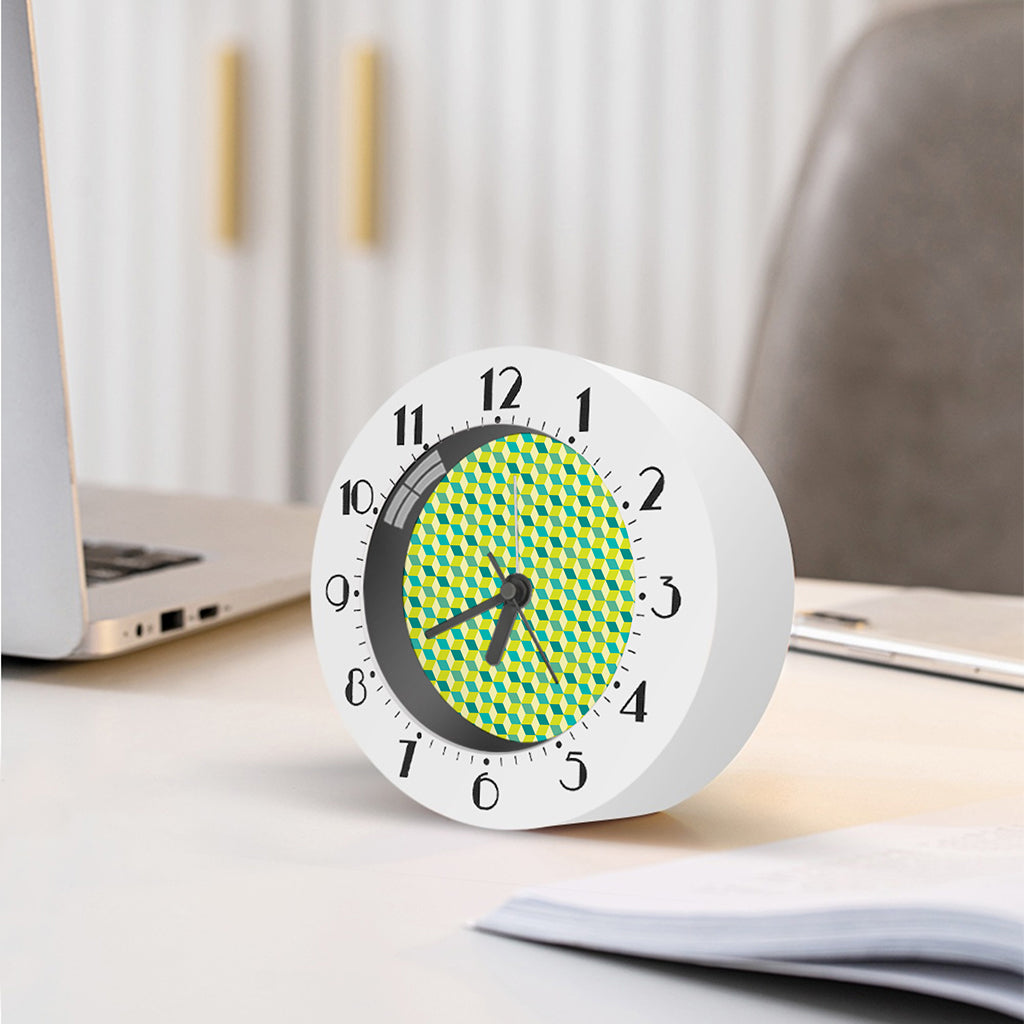 Green Geometric Cube Shape Pattern Print Alarm Clock