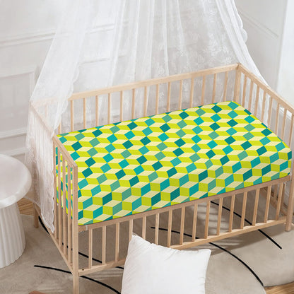 Green Geometric Cube Shape Pattern Print Baby Crib Sheet