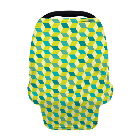 Green Geometric Cube Shape Pattern Print Baby Seat Cover