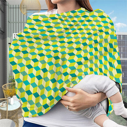 Green Geometric Cube Shape Pattern Print Baby Seat Cover