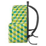 Green Geometric Cube Shape Pattern Print Backpack