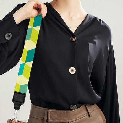 Green Geometric Cube Shape Pattern Print Bag Strap