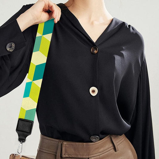 Green Geometric Cube Shape Pattern Print Bag Strap