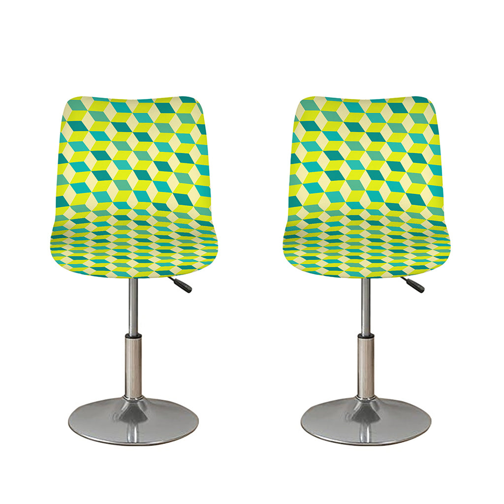 Green Geometric Cube Shape Pattern Print Bar Stool Covers