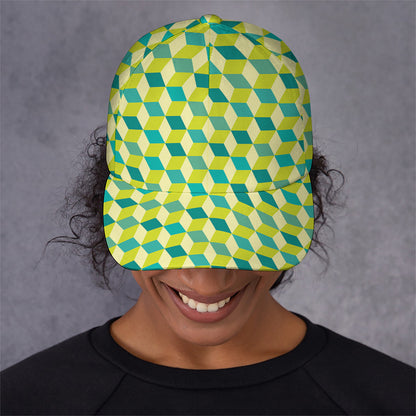 Green Geometric Cube Shape Pattern Print Baseball Cap