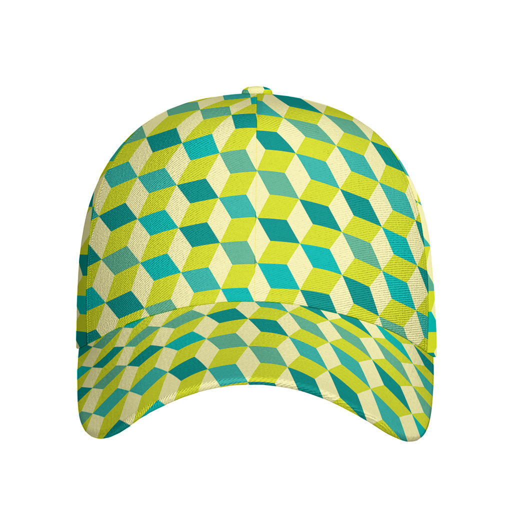 Green Geometric Cube Shape Pattern Print Baseball Cap