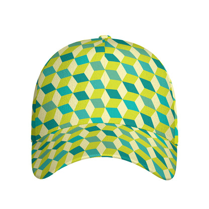 Green Geometric Cube Shape Pattern Print Baseball Cap