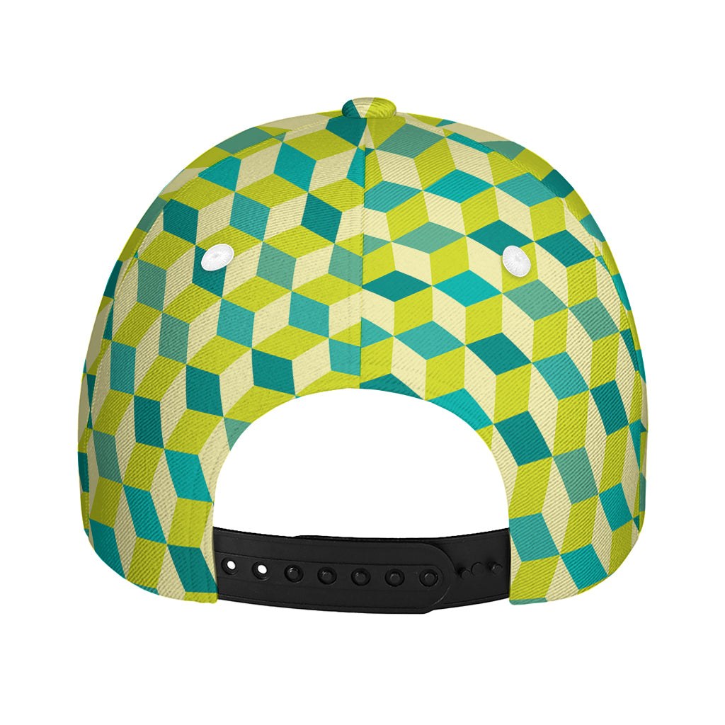 Green Geometric Cube Shape Pattern Print Baseball Cap