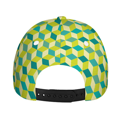 Green Geometric Cube Shape Pattern Print Baseball Cap