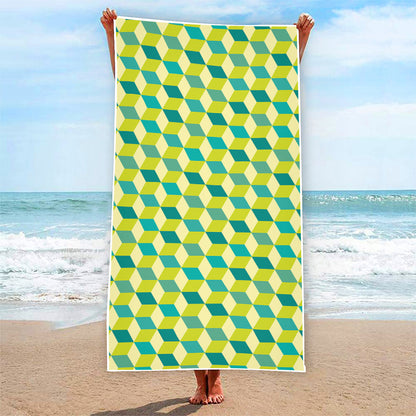 Green Geometric Cube Shape Pattern Print Beach Towel