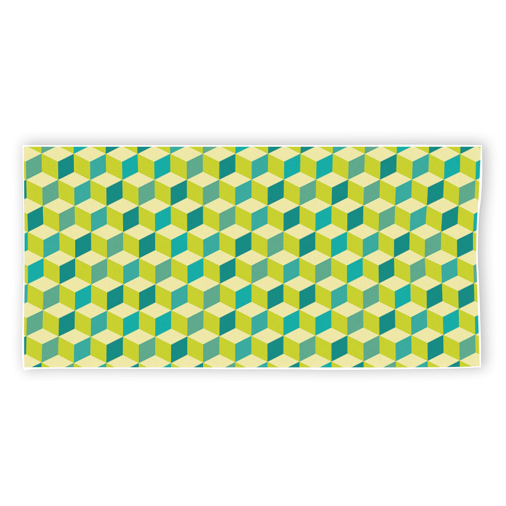 Green Geometric Cube Shape Pattern Print Beach Towel