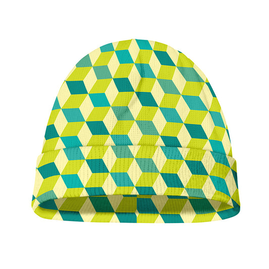 Green Geometric Cube Shape Pattern Print Beanie