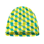Green Geometric Cube Shape Pattern Print Beanie