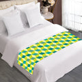 Green Geometric Cube Shape Pattern Print Bed Runner
