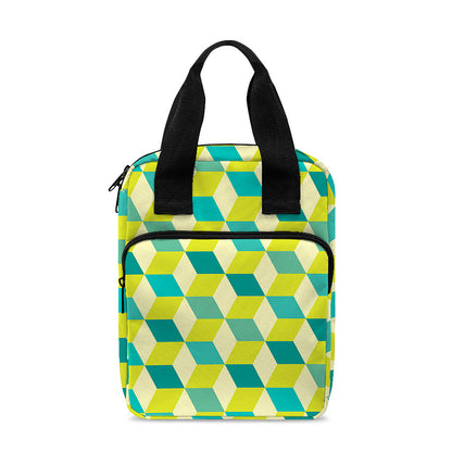 Green Geometric Cube Shape Pattern Print Bible Tote Bag
