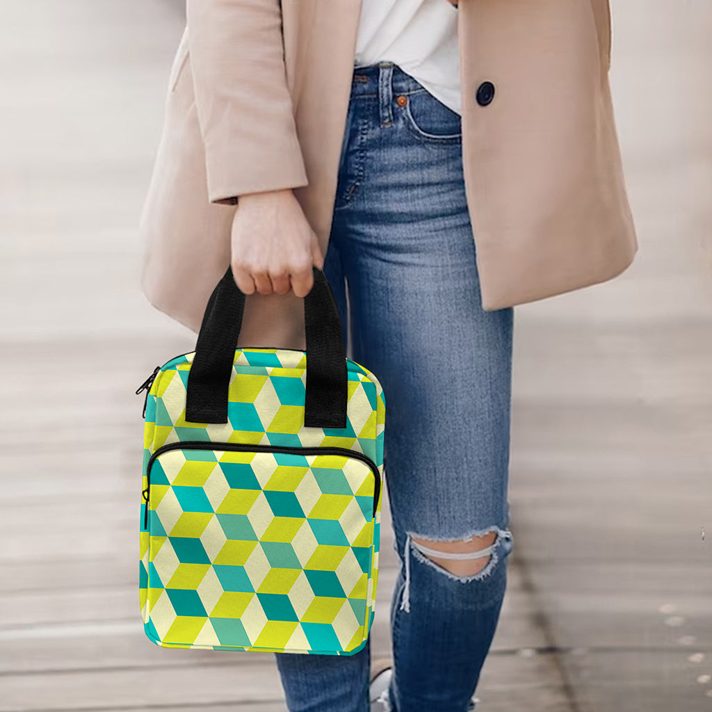 Green Geometric Cube Shape Pattern Print Bible Tote Bag