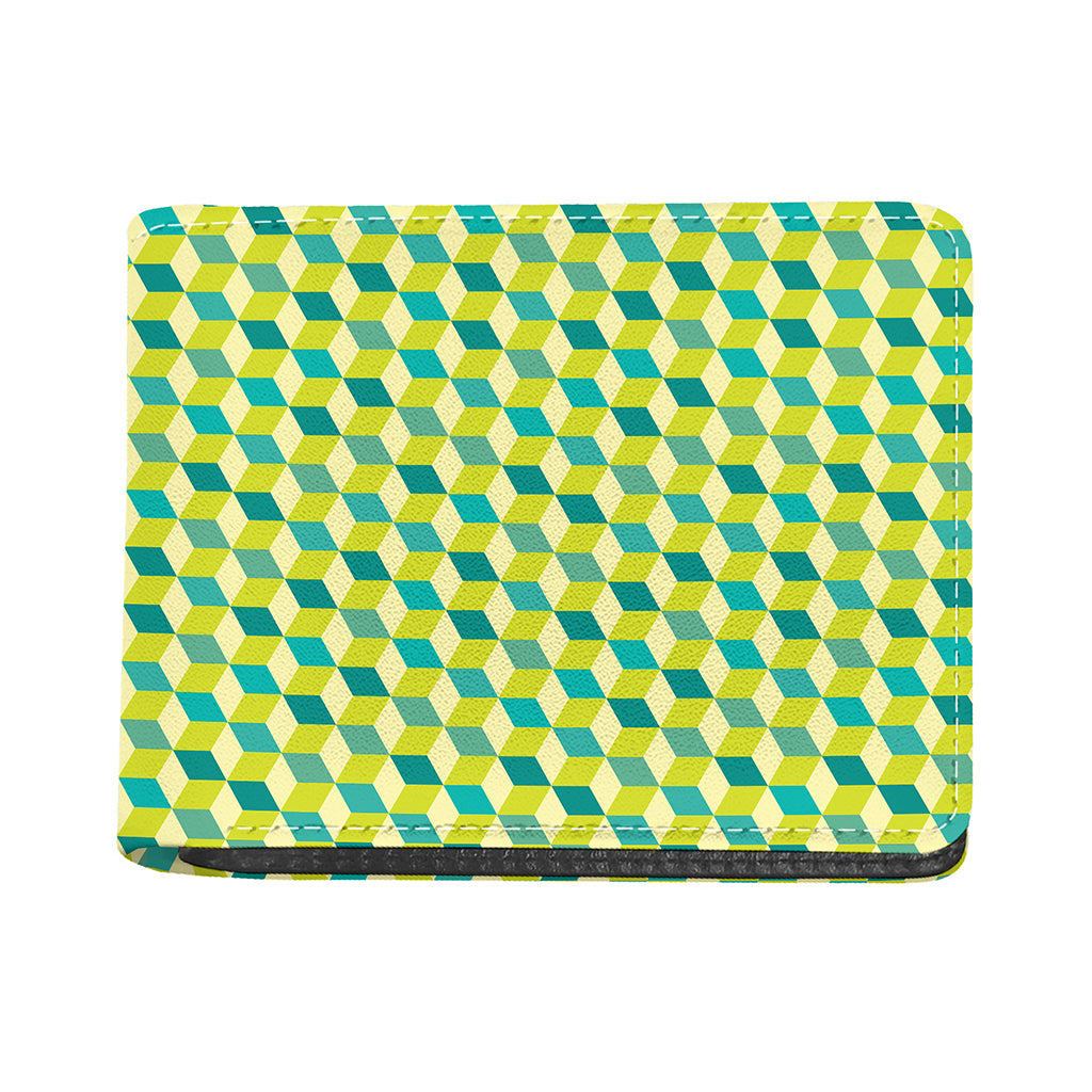 Green Geometric Cube Shape Pattern Print Bifold Wallet