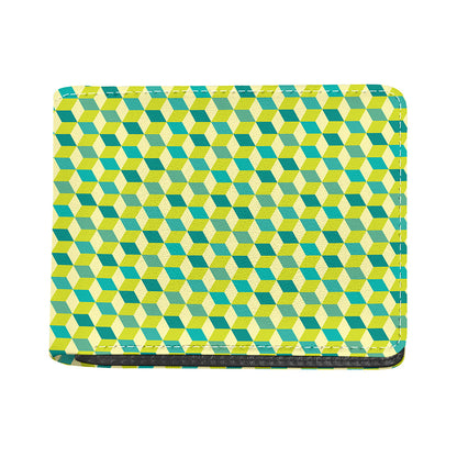Green Geometric Cube Shape Pattern Print Bifold Wallet