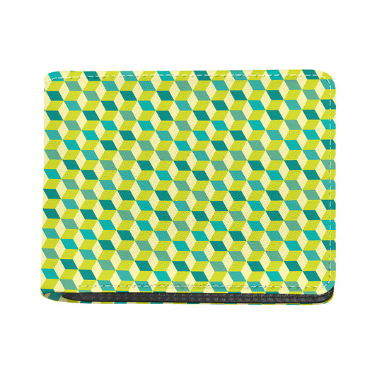 Green Geometric Cube Shape Pattern Print Bifold Wallet