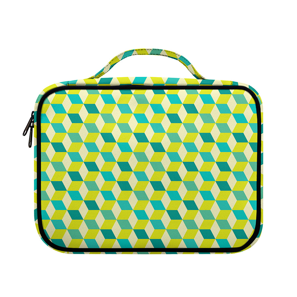 Green Geometric Cube Shape Pattern Print Briefcase Bible Bag