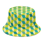 Green Geometric Cube Shape Pattern Print Bucket Hat