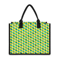Green Geometric Cube Shape Pattern Print Canvas Tote Bag
