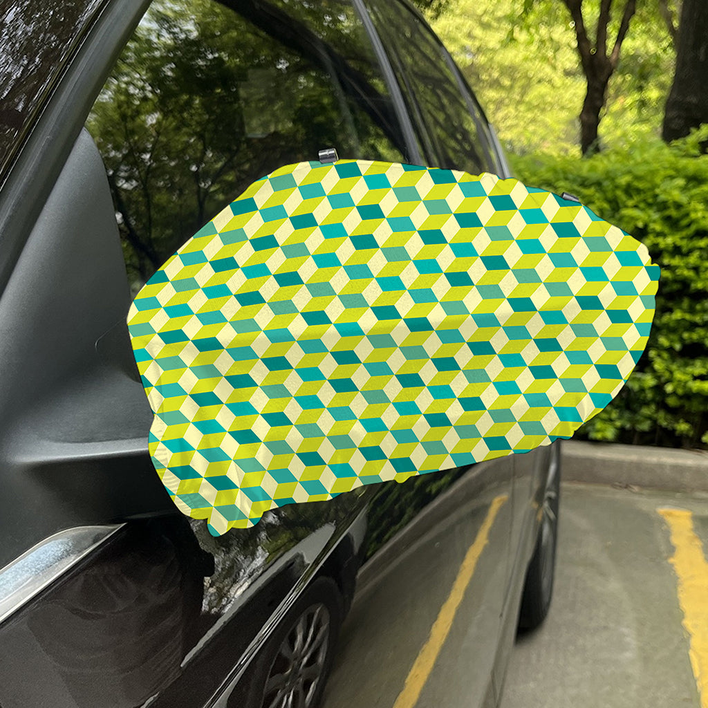 Green Geometric Cube Shape Pattern Print Car Side Mirror Covers