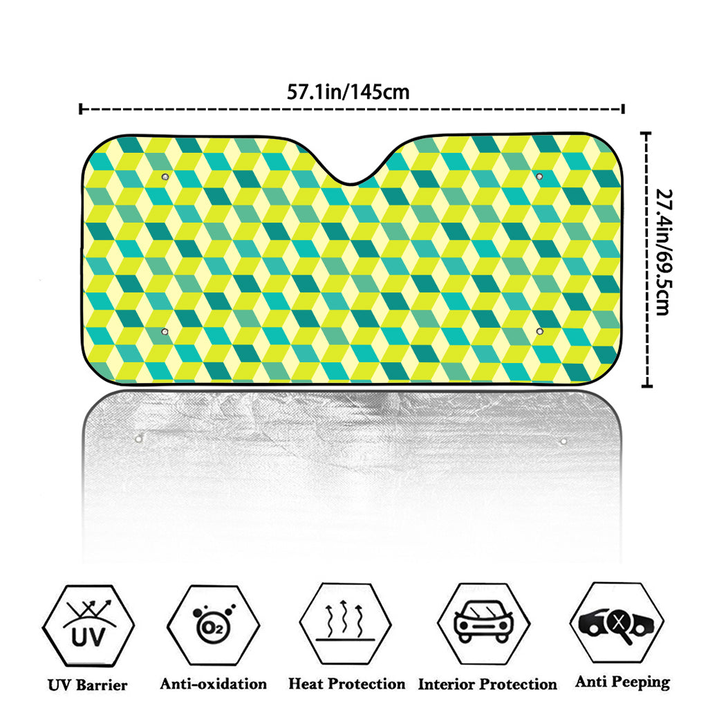 Green Geometric Cube Shape Pattern Print Car Windshield Sun Shade