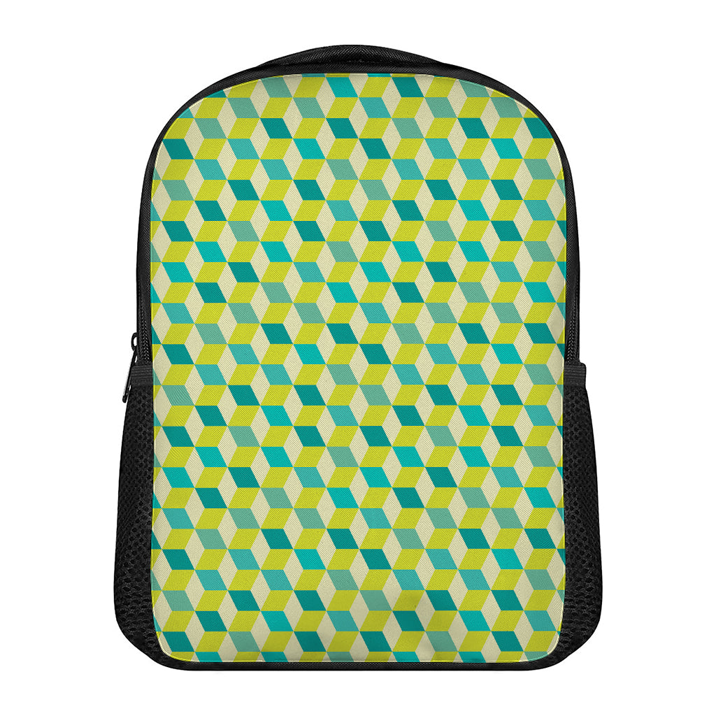 Green Geometric Cube Shape Pattern Print Casual Backpack