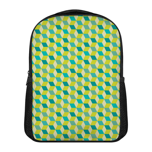 Green Geometric Cube Shape Pattern Print Casual Backpack