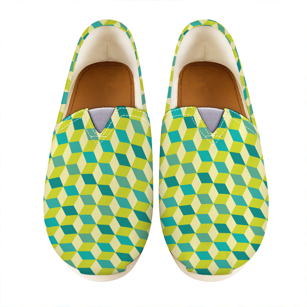 Green Geometric Cube Shape Pattern Print Casual Shoes