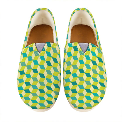 Green Geometric Cube Shape Pattern Print Casual Shoes