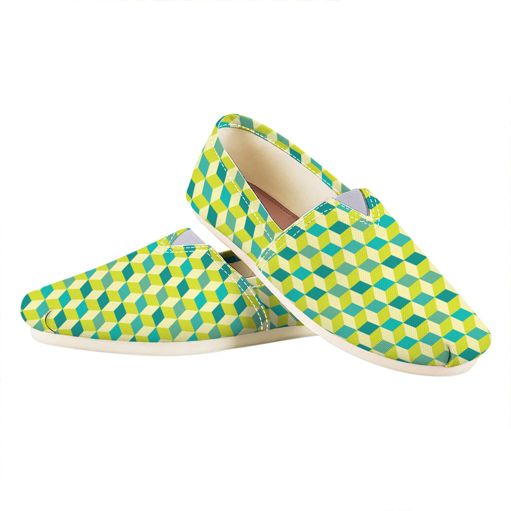 Green Geometric Cube Shape Pattern Print Casual Shoes