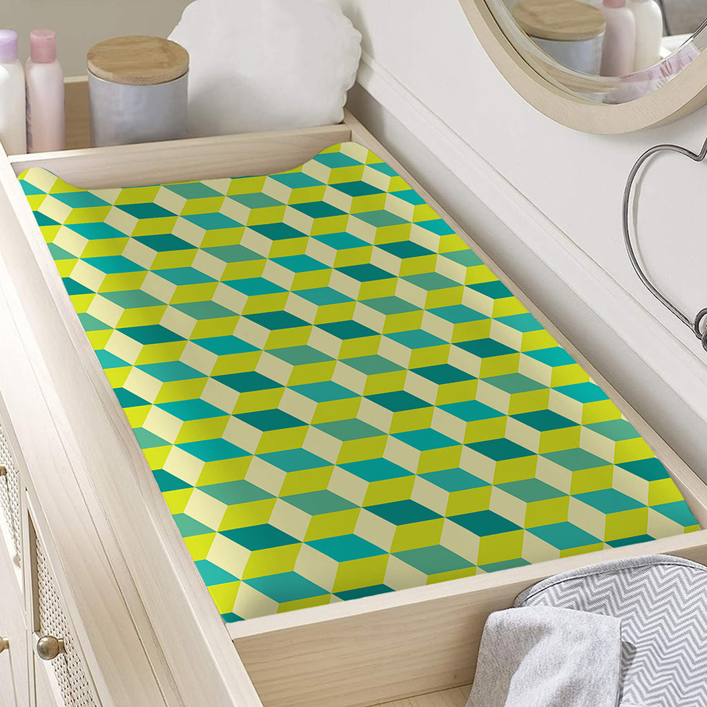 Green Geometric Cube Shape Pattern Print Changing Pad Cover